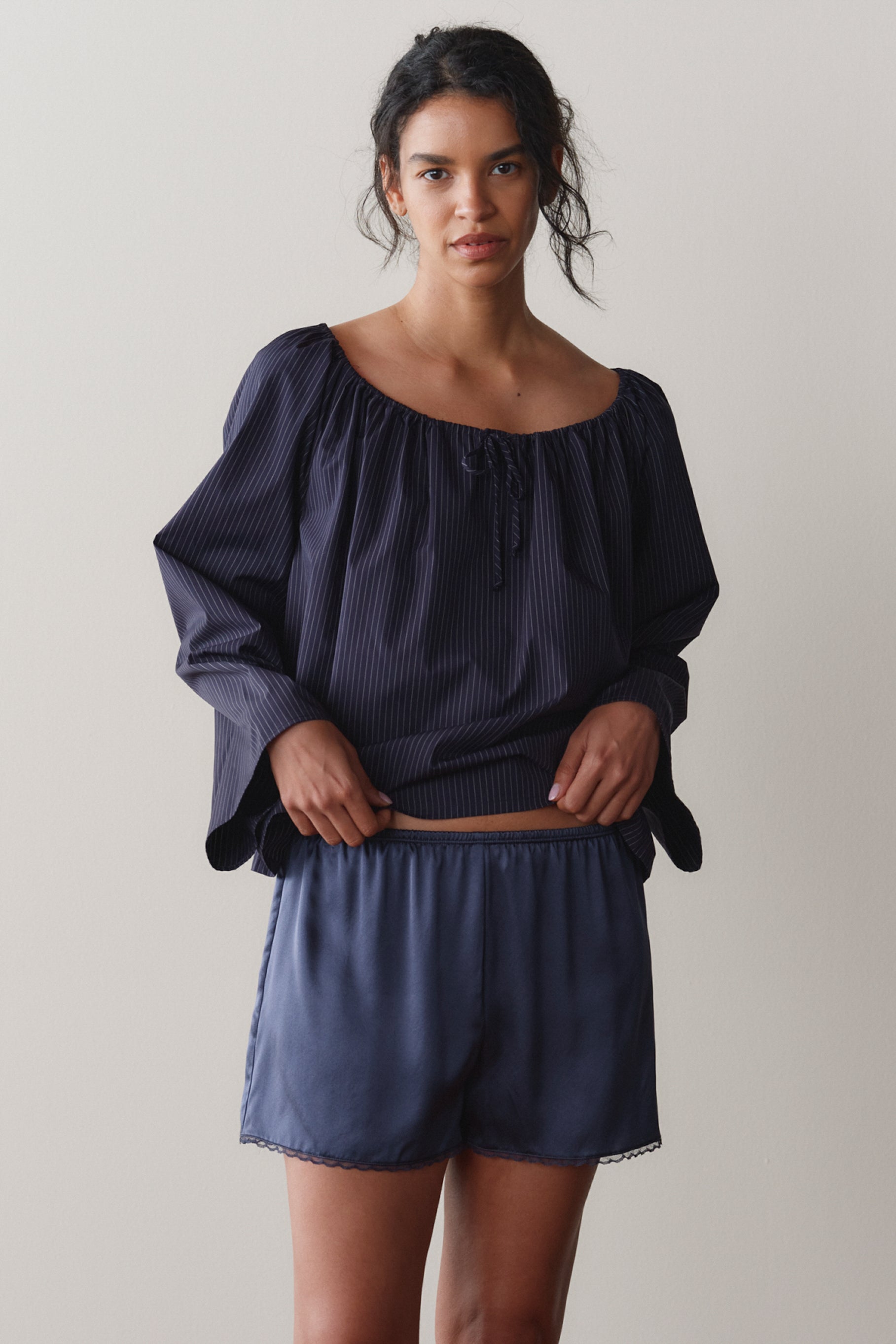Navy Silk Lace Tap Short – DONNI. | Silk Charmeuse