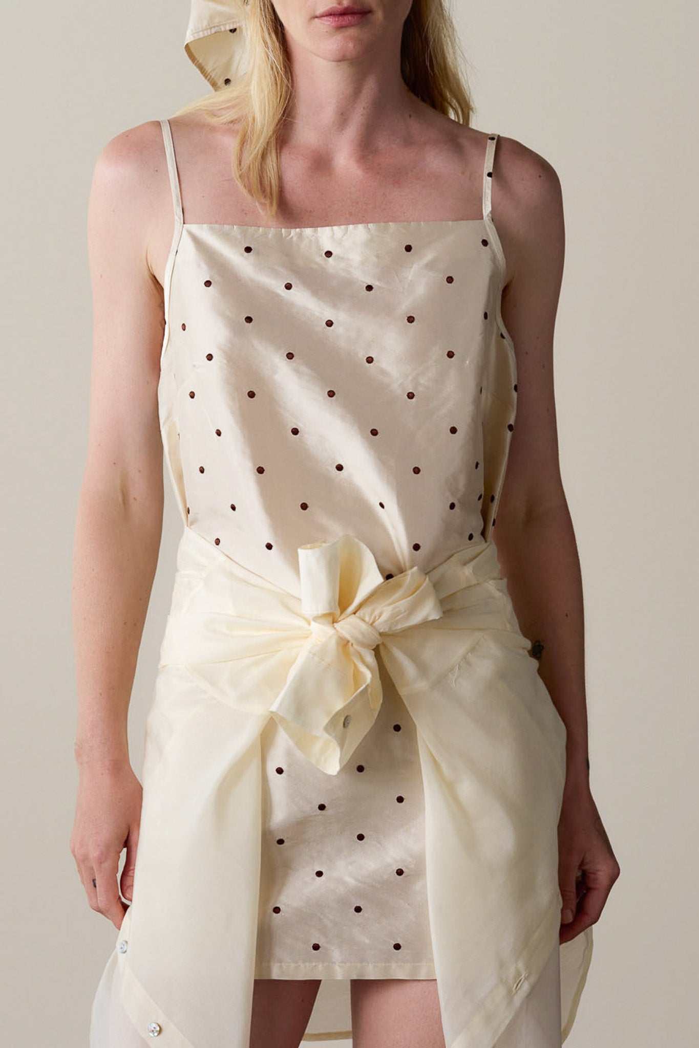 Creme Polka Dot Silk Taffeta Mini Dress – DONNI