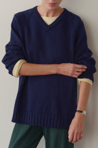 The Heavy Cotton Knit V-Neck Sweater