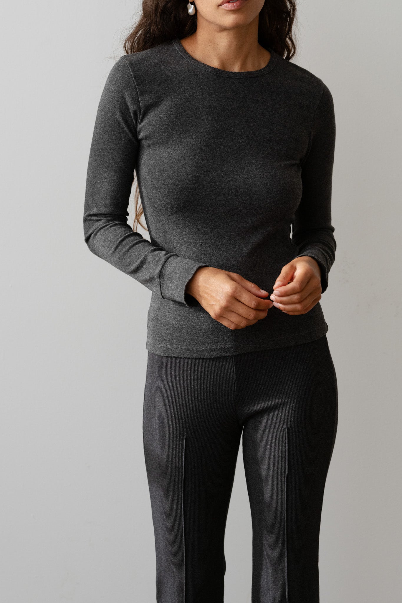 The Baby Rib Scallop Long Sleeve