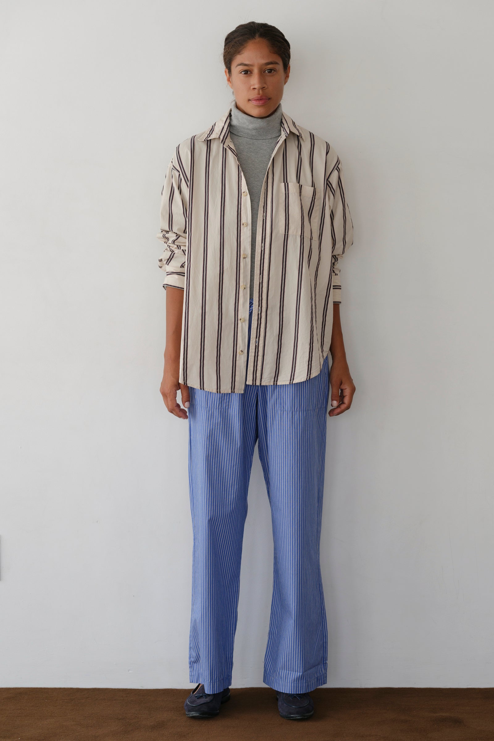 blue and white striped dress pants NACKIYE | BLUE STRIPE TOPKAPI PANTS