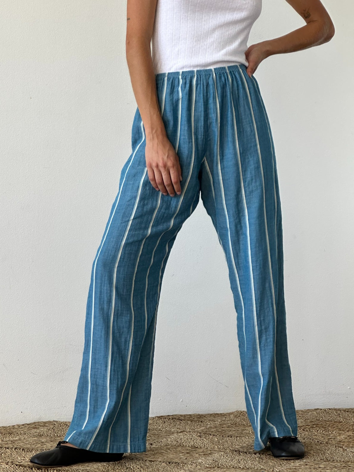 The Stripe Simple Pant - denim-stripe / XXS