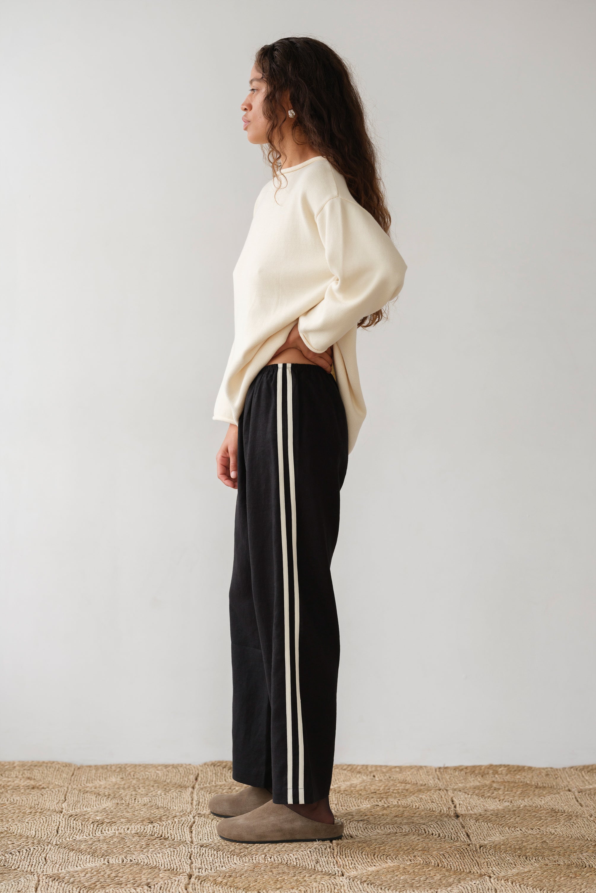 The Linen Crop Stripe Pant Jet XXS