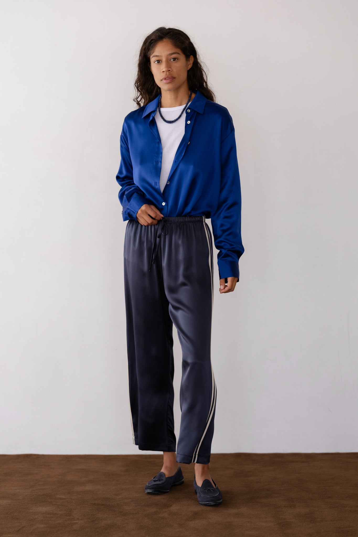 The Silk Stripe Crop Pant