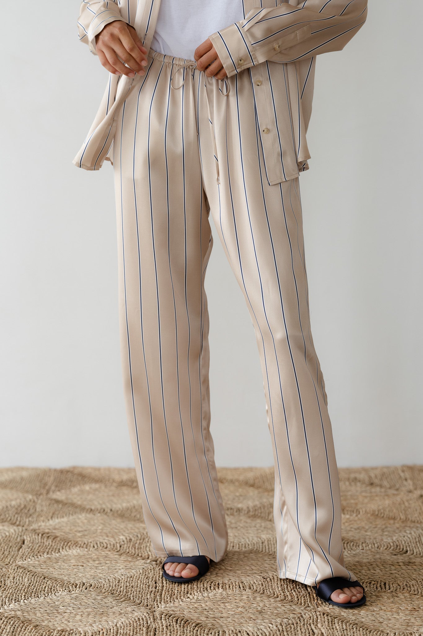 The Silk Pinstripe Drawstring Pant