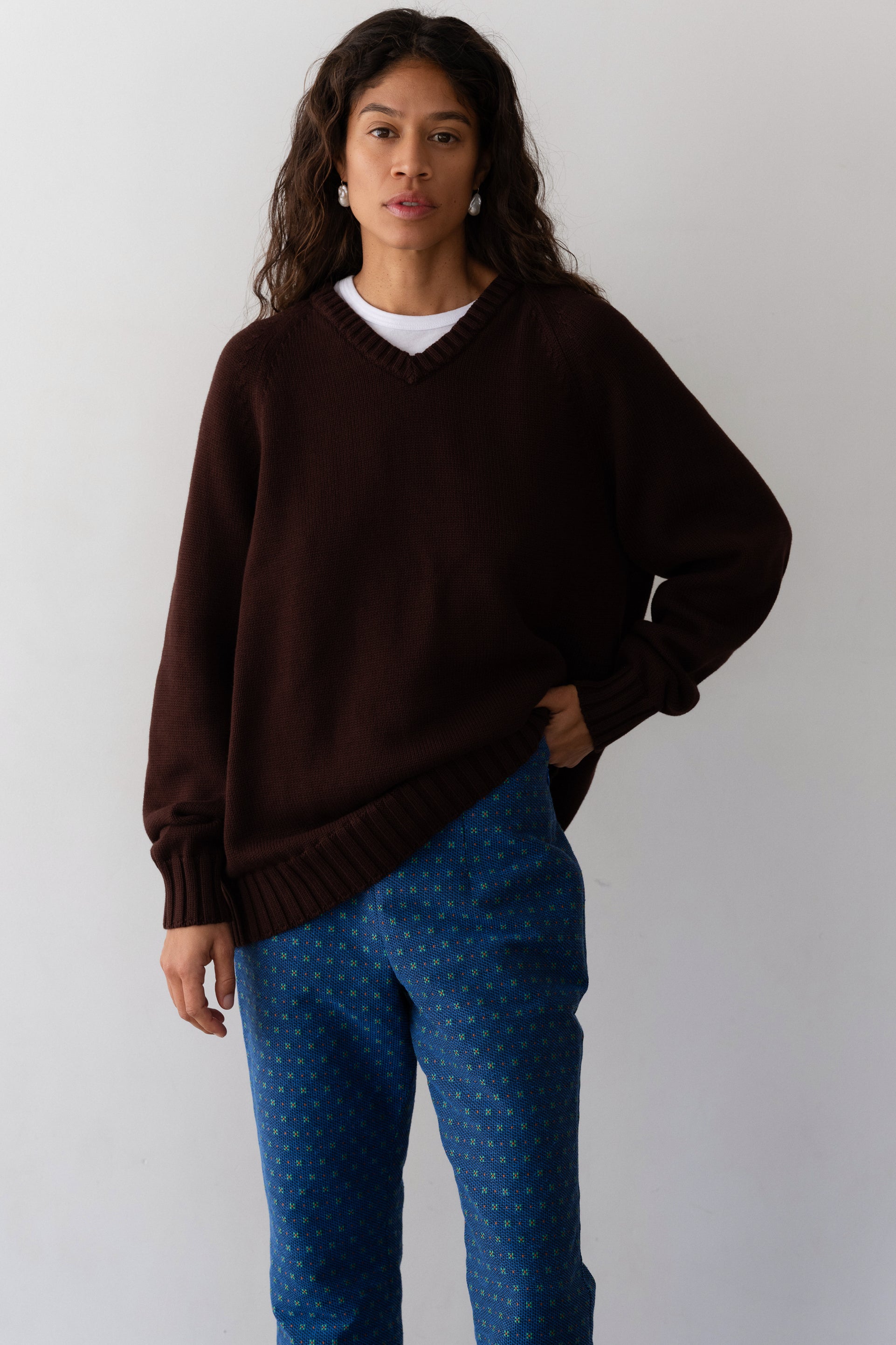 The Heavy Cotton Knit V-Neck Sweater