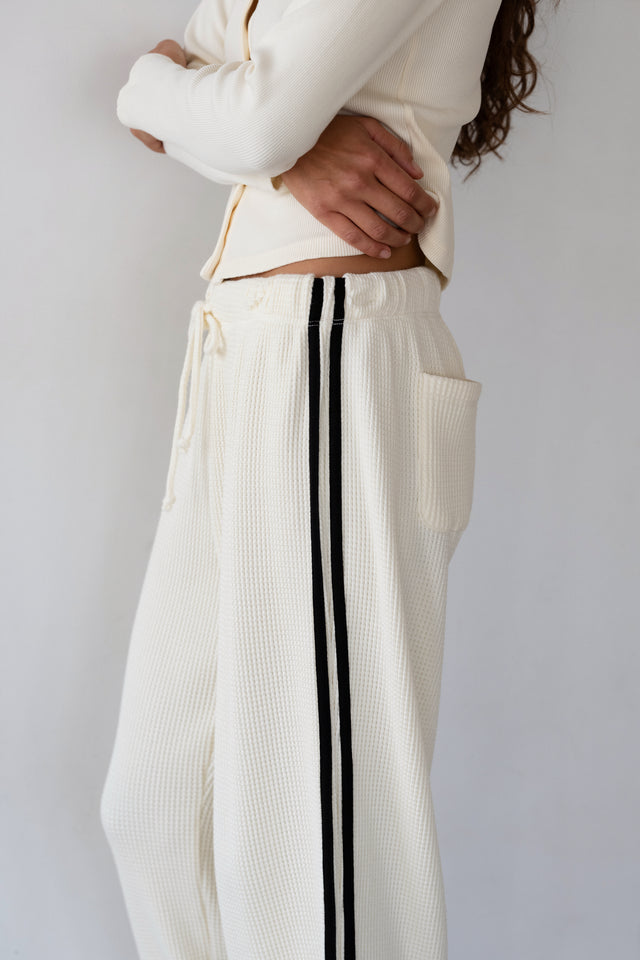 The Thermal Crop Stripe Pant Creme