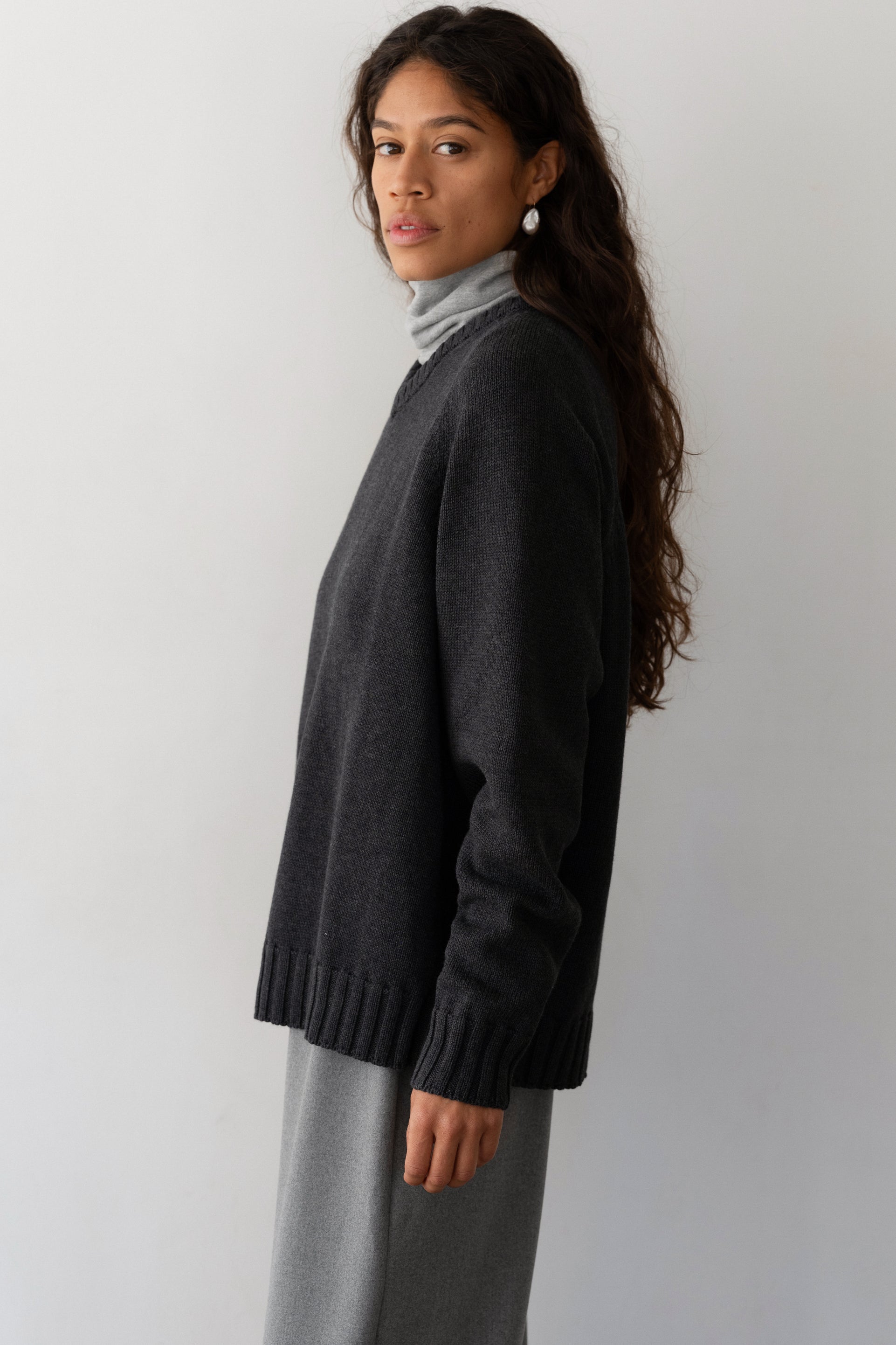 The Heavy Cotton Knit V-Neck Sweater