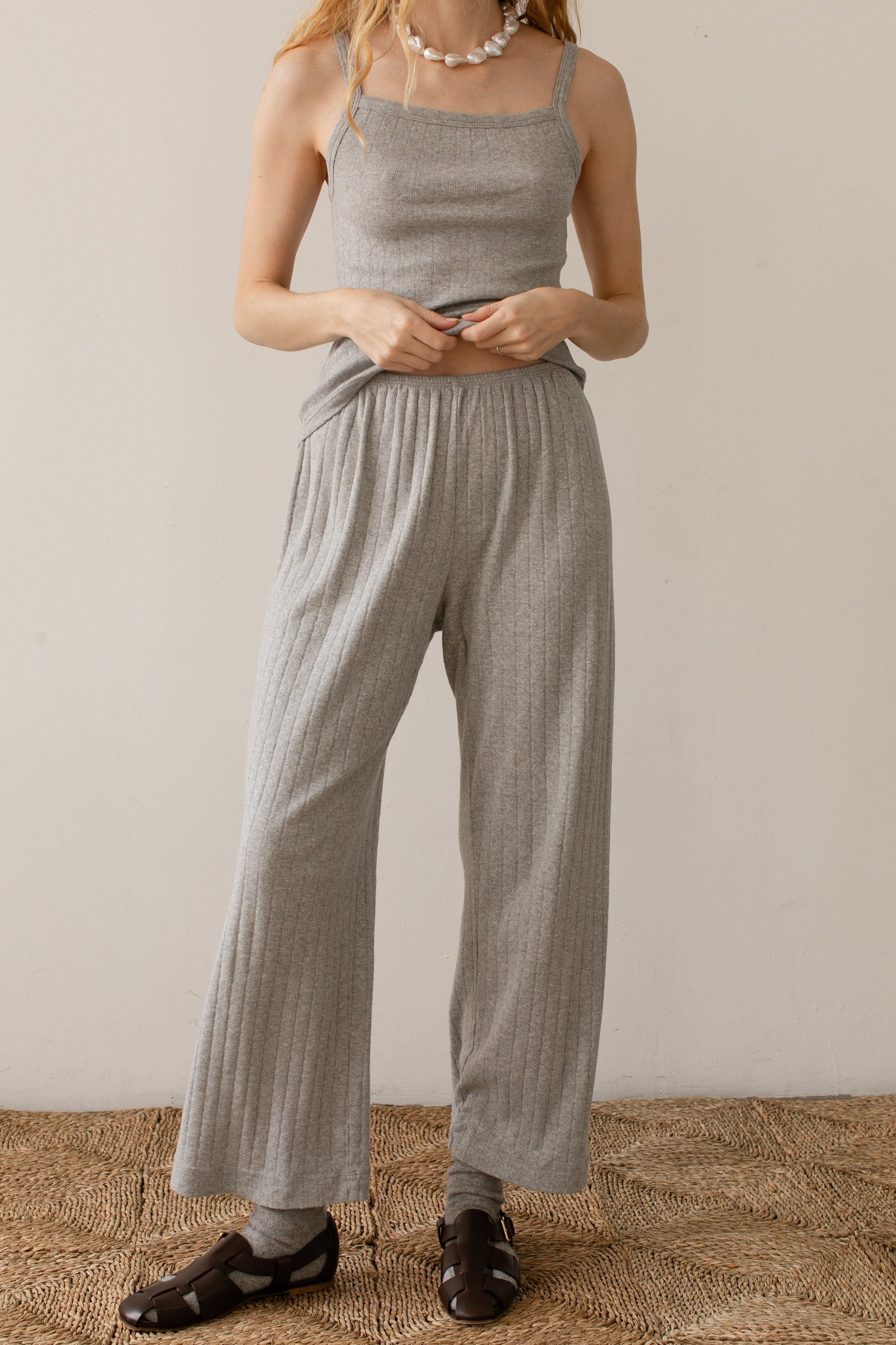 The Pointelle Simple Crop Pant Heather Grey