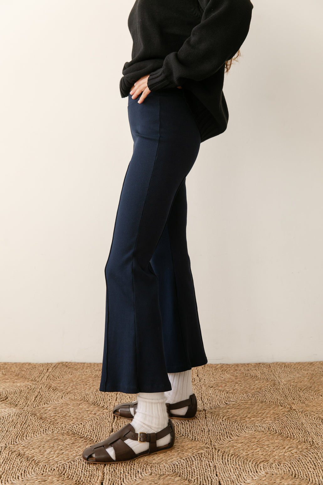 Woman BLUE Ribbed trousers with elasticated waistband Rib 1/1 NORVIL