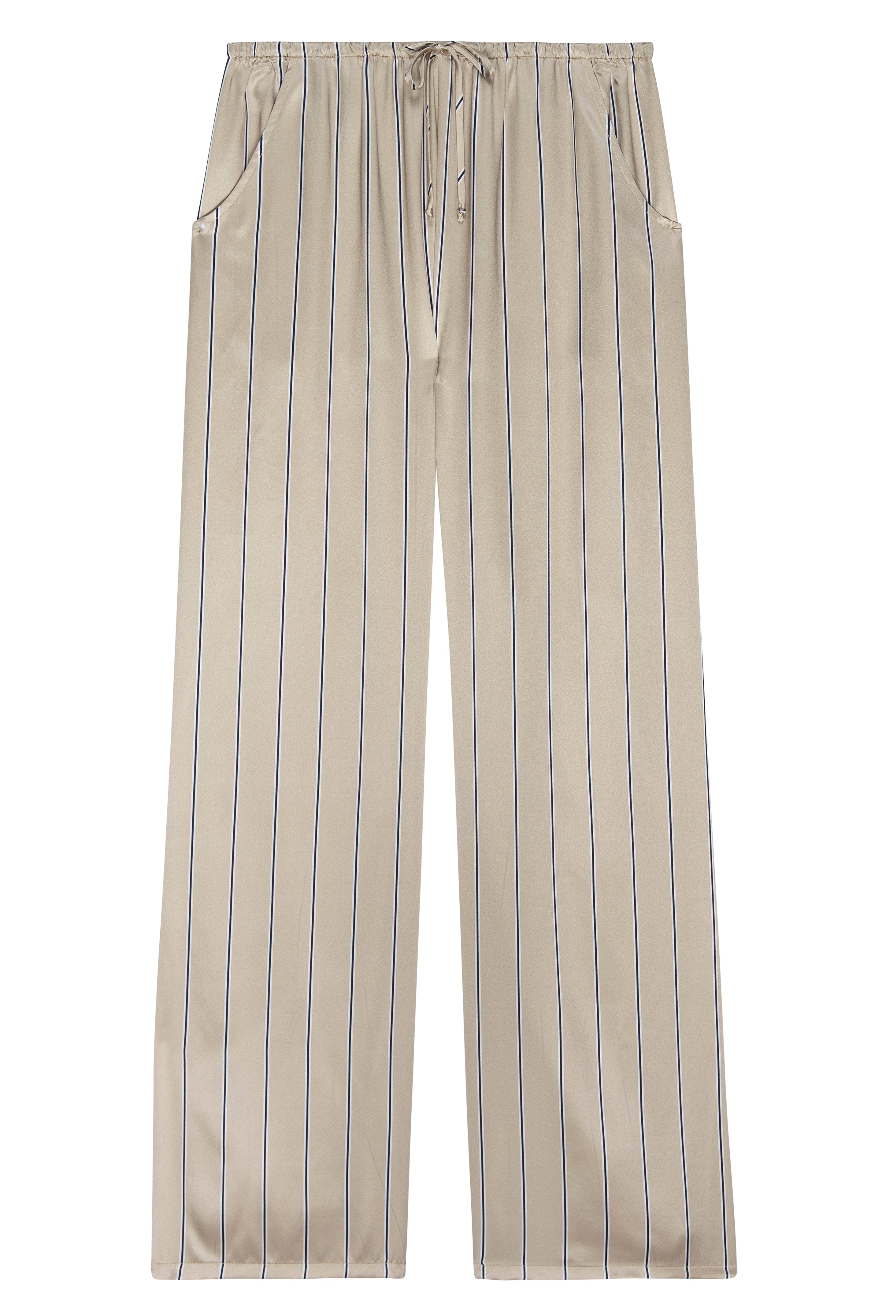 The Silk Pinstripe Drawstring Pant - Sand-Pinstripe / XXS