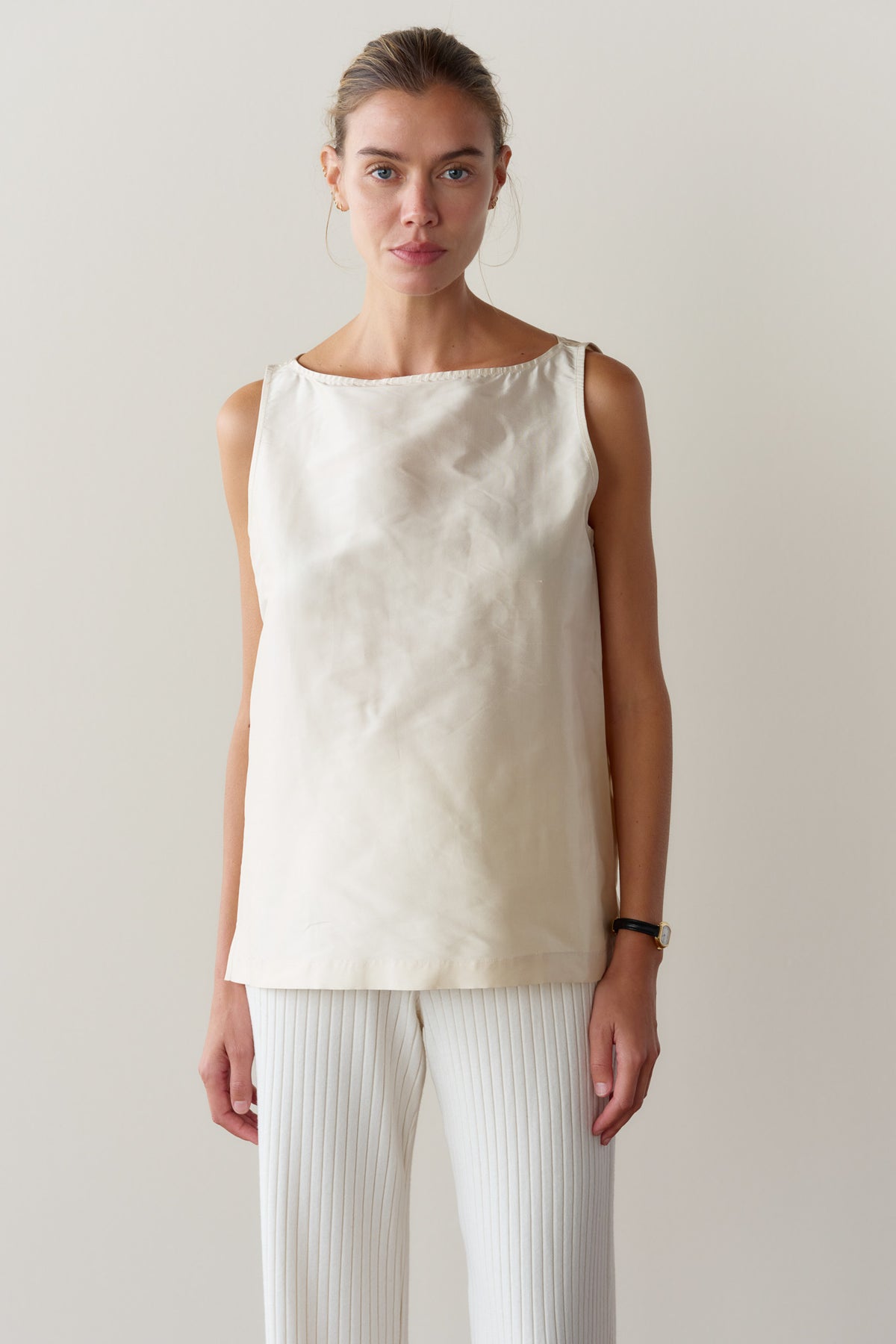 The Silk Taffeta Boatneck Shell