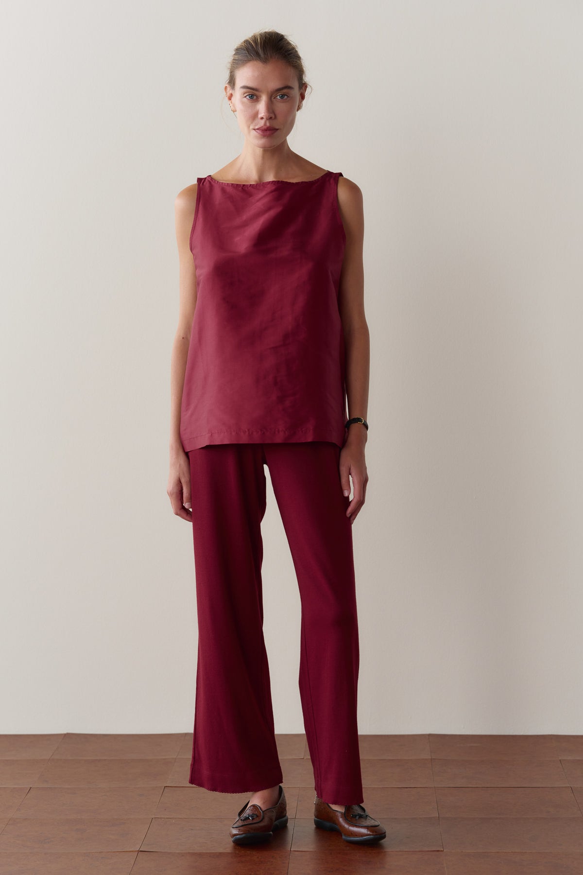 The Silk Taffeta Boatneck Shell