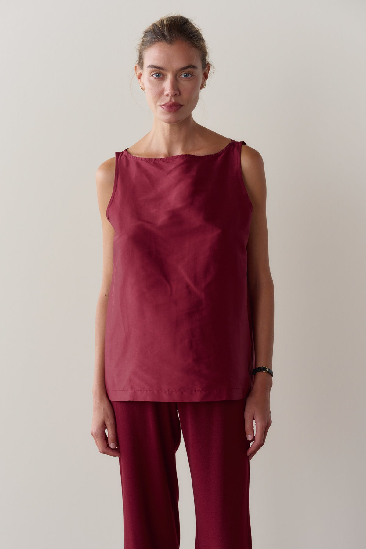The Silk Taffeta Boatneck Shell