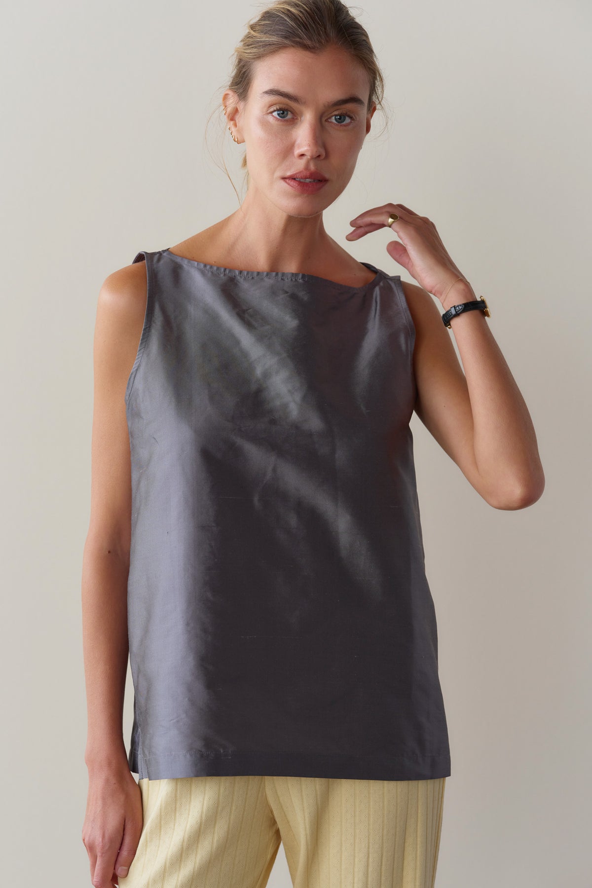 The Silk Taffeta Boatneck Shell