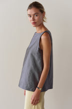 The Silk Taffeta Boatneck Shell
