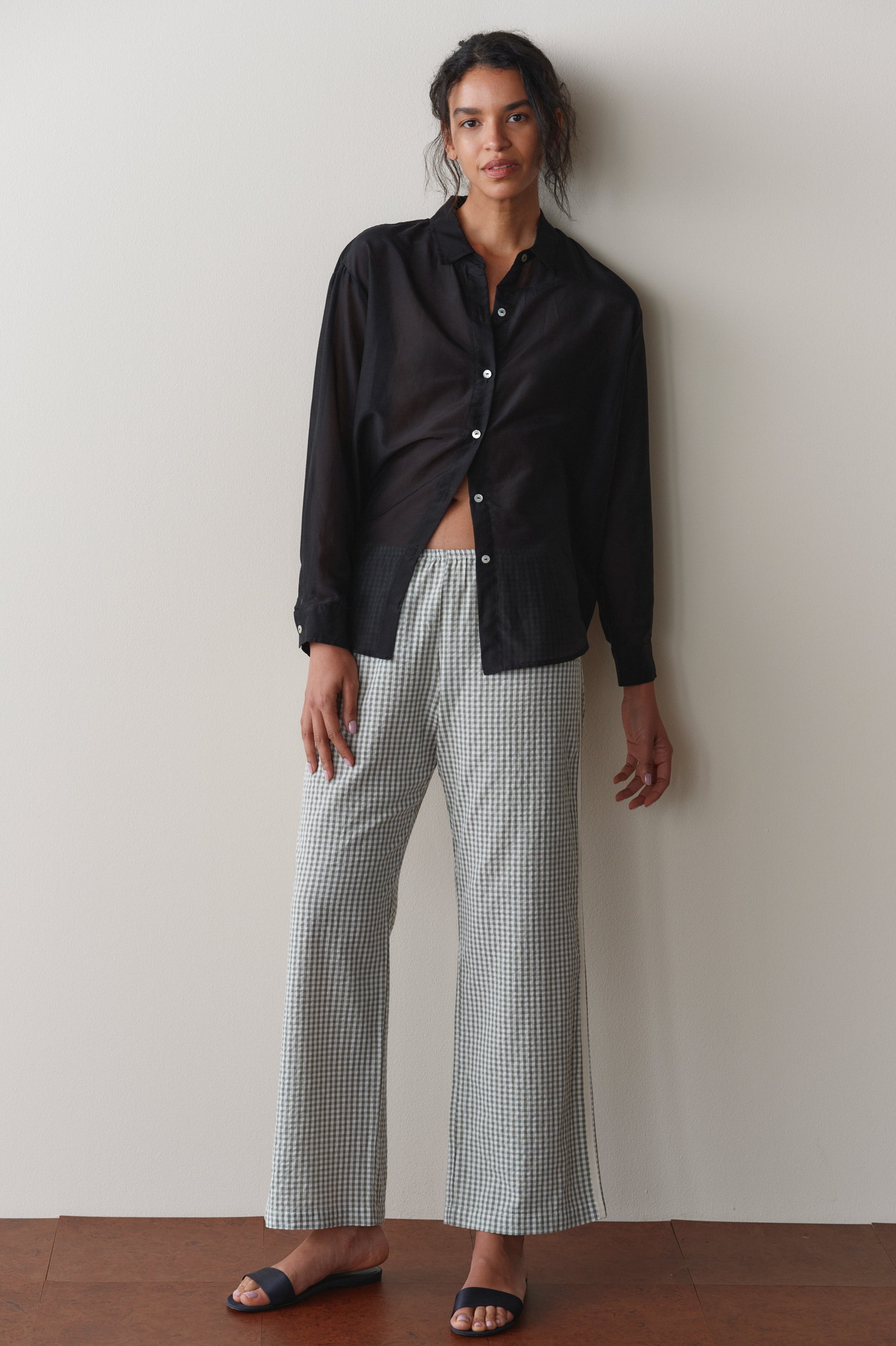 The Cotton Gingham Stripe Crop Pant