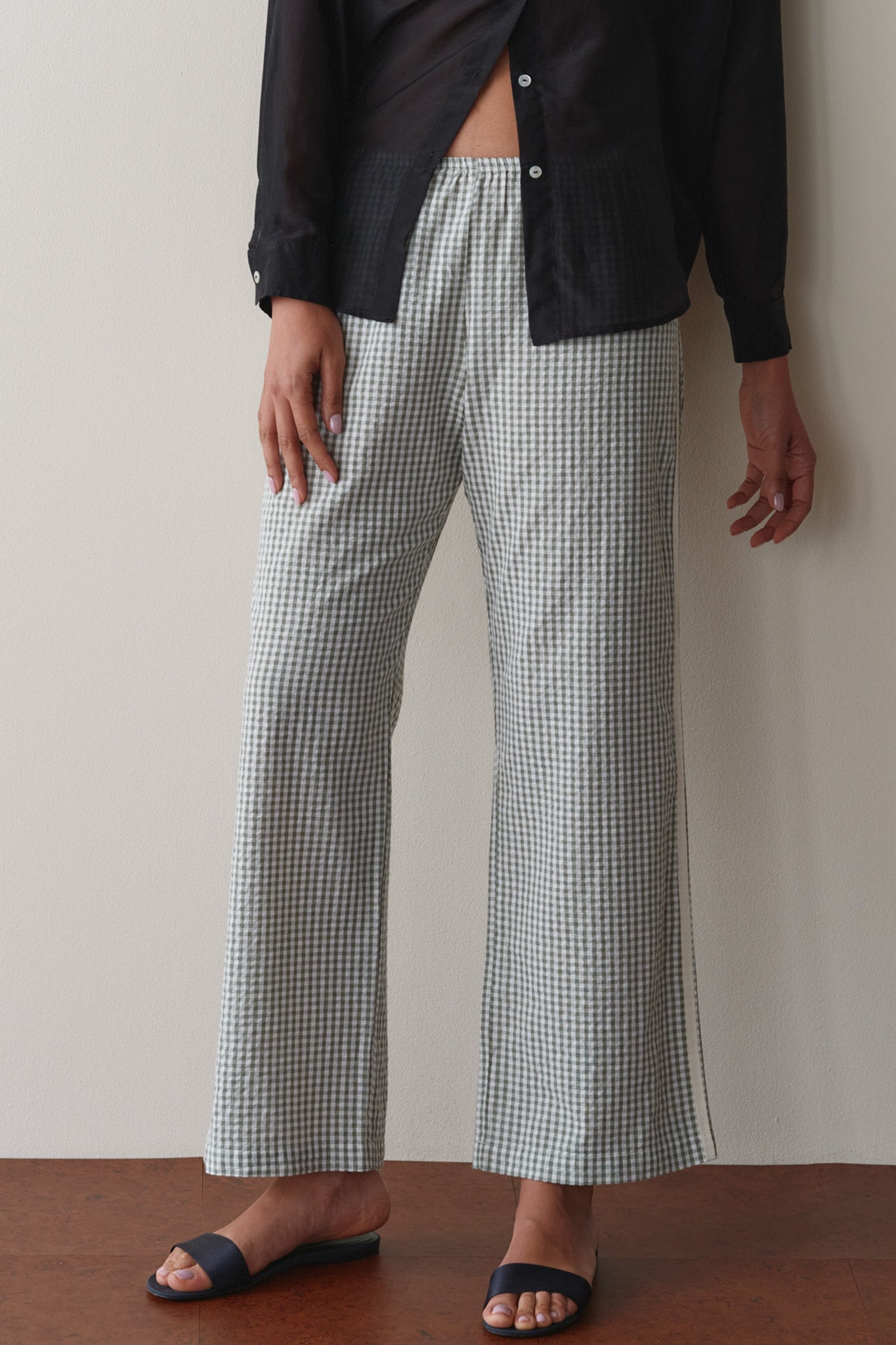 The Cotton Gingham Stripe Crop Pant