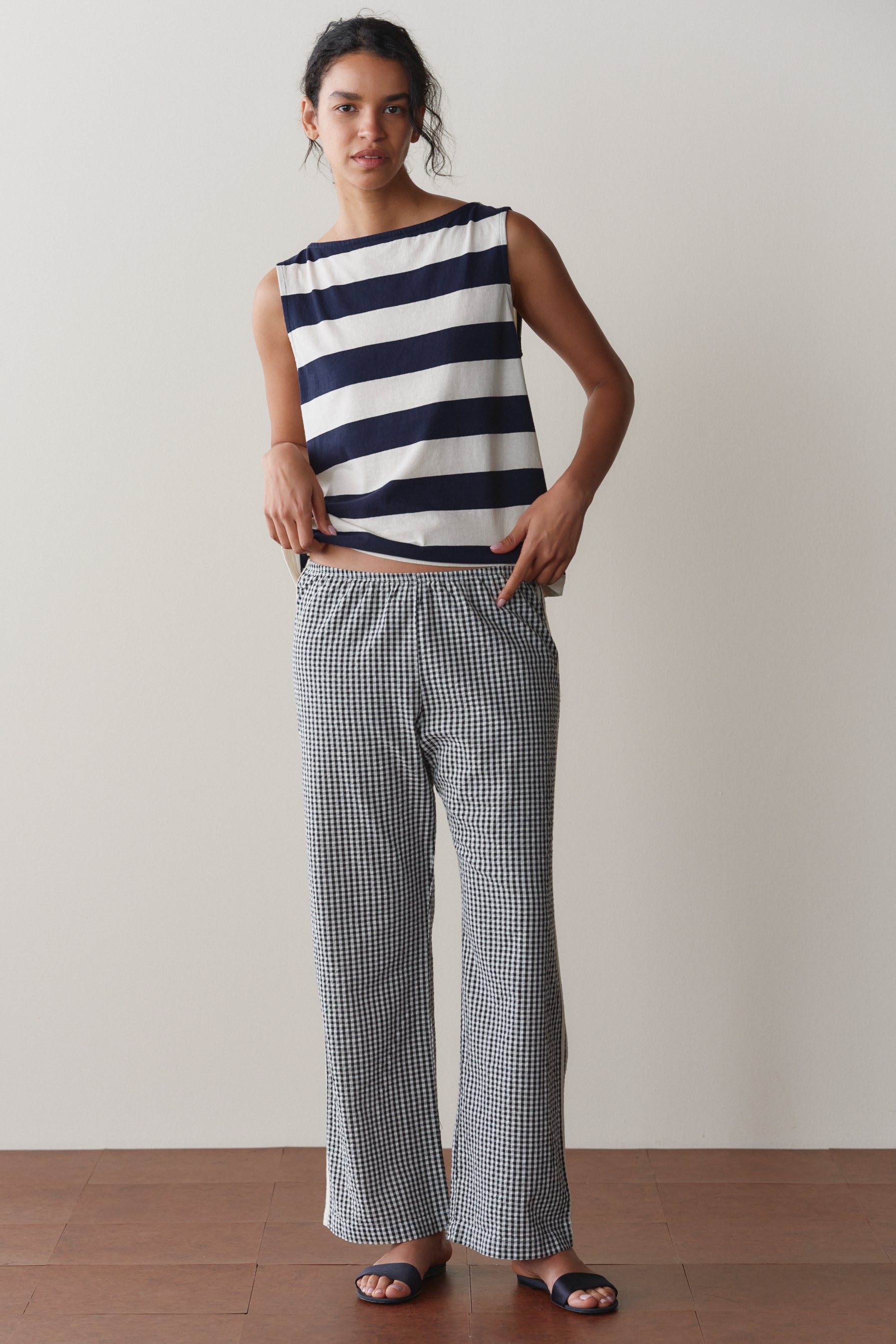 The Cotton Gingham Stripe Crop Pant