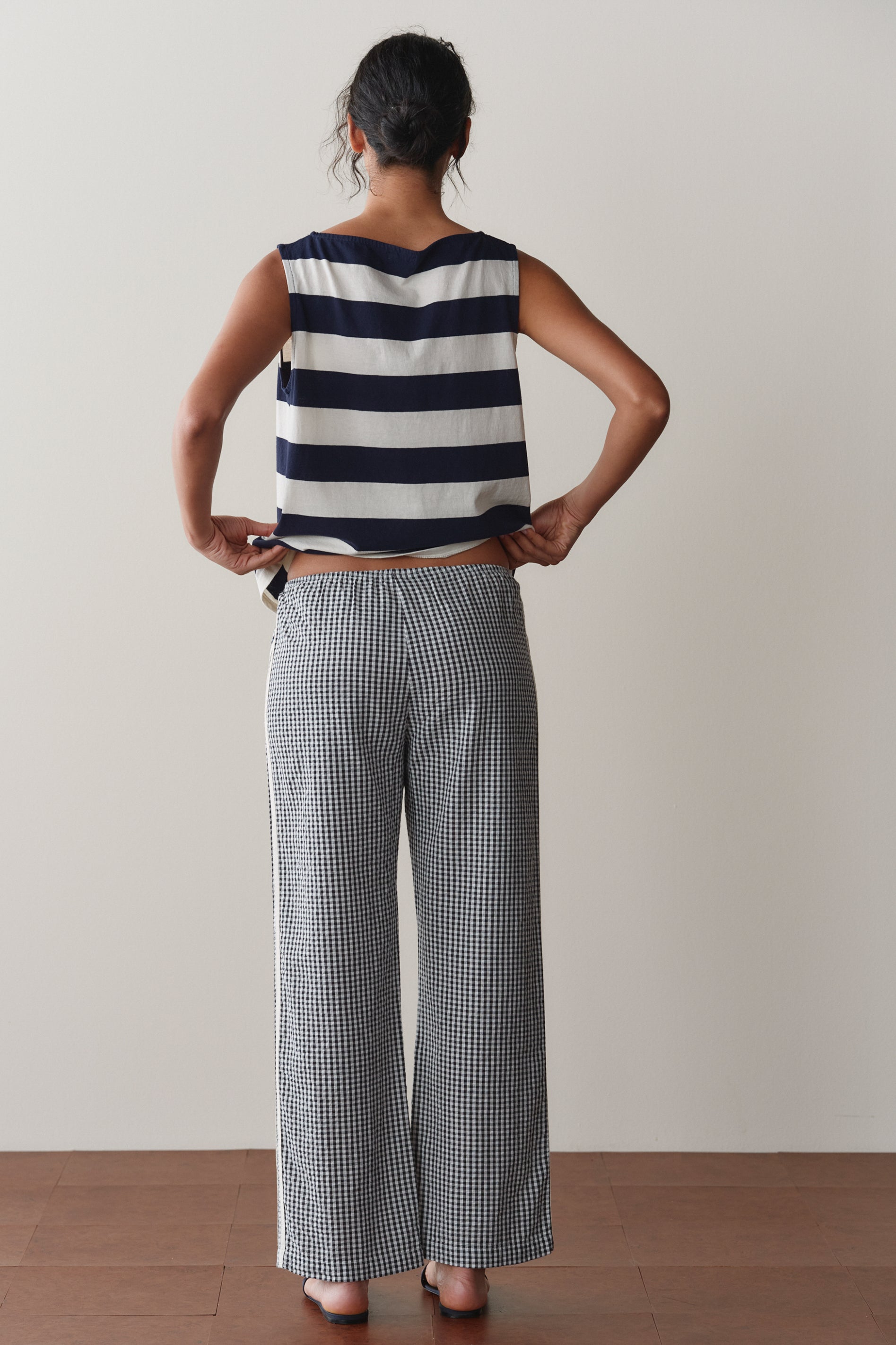The Cotton Gingham Stripe Crop Pant