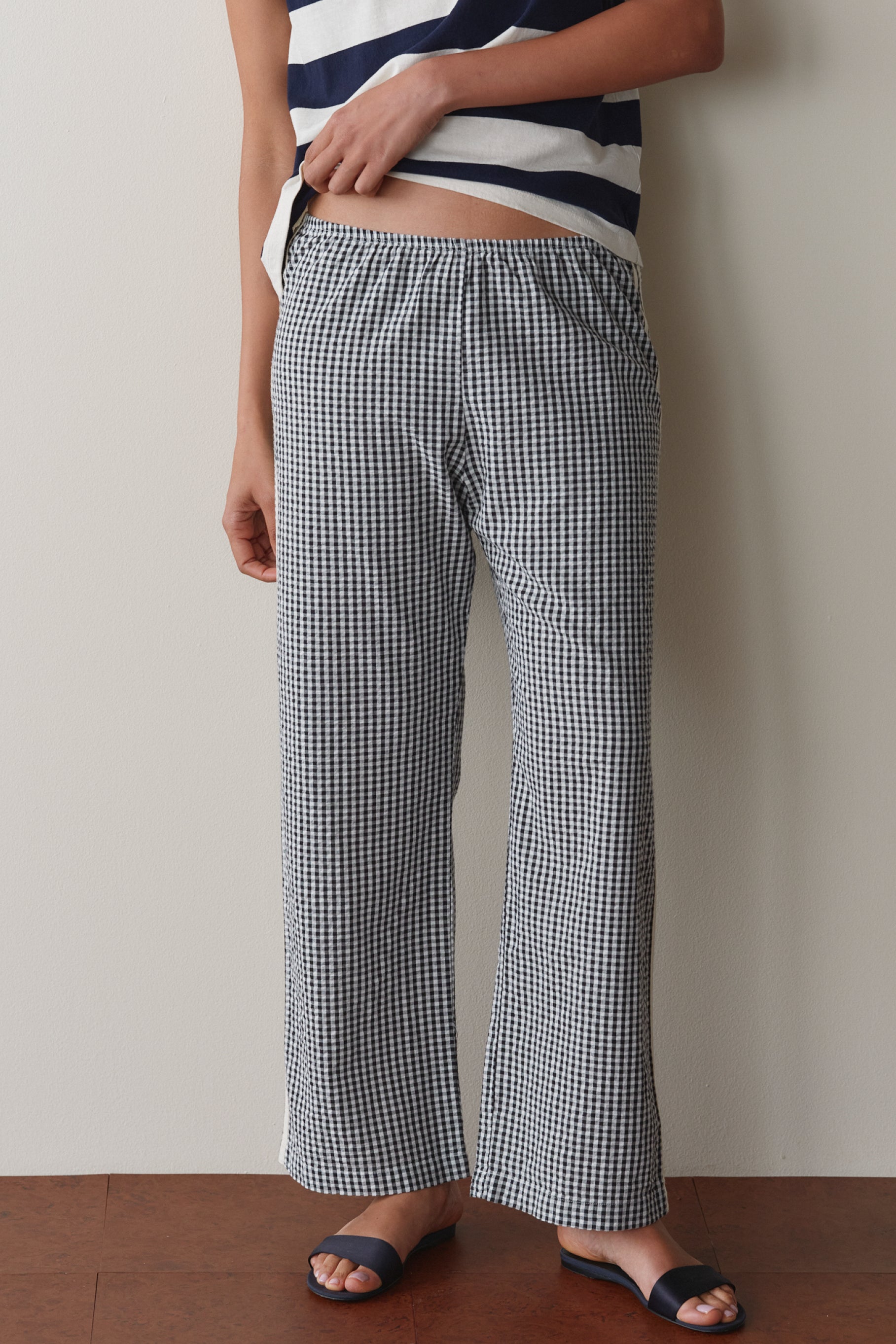 The Cotton Gingham Stripe Crop Pant