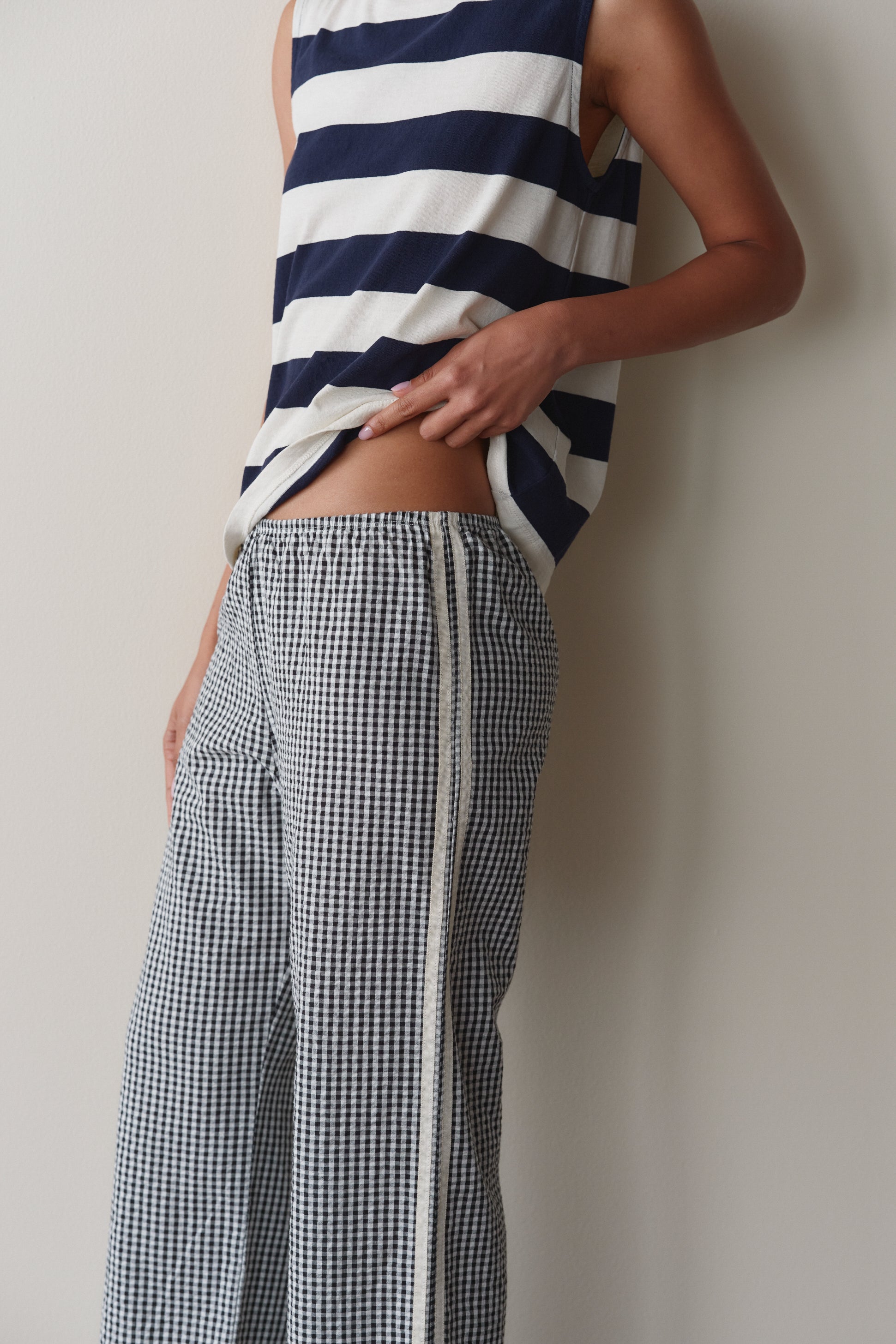The Cotton Gingham Stripe Crop Pant