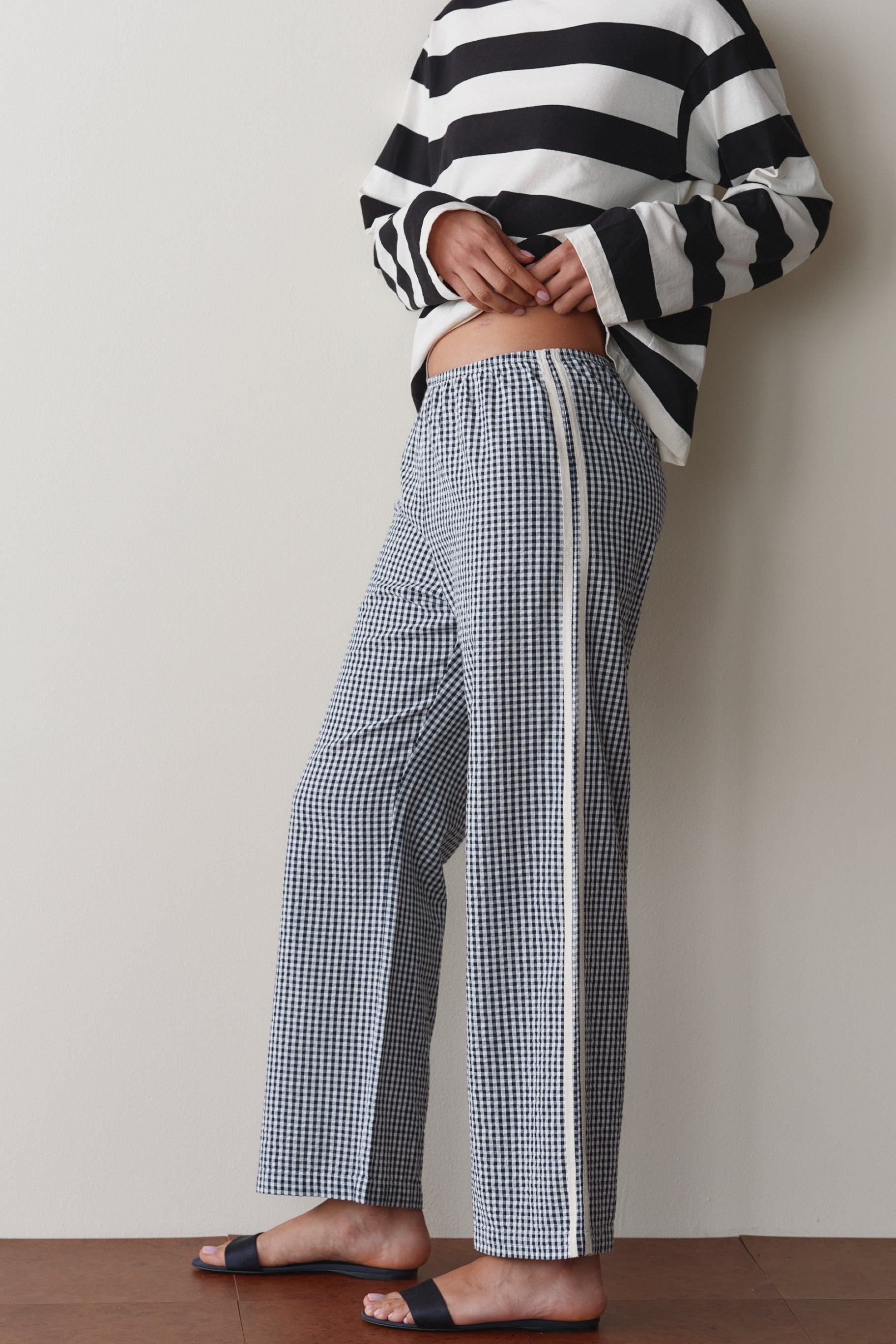 The Cotton Gingham Stripe Crop Pant