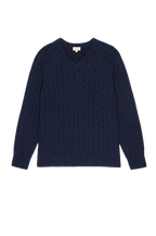 The Cable V-Neck Sweater Navy.