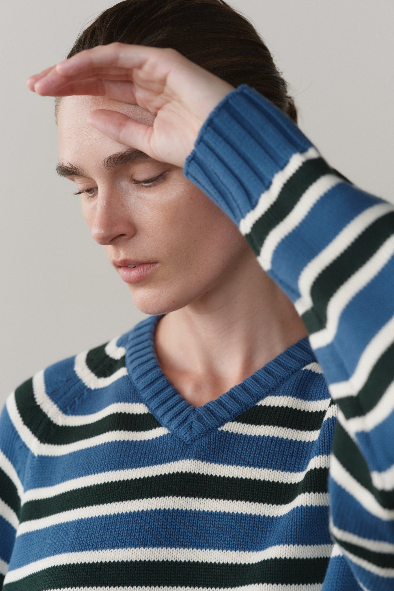 The Cotton Knit Stripe V-Neck Sweater