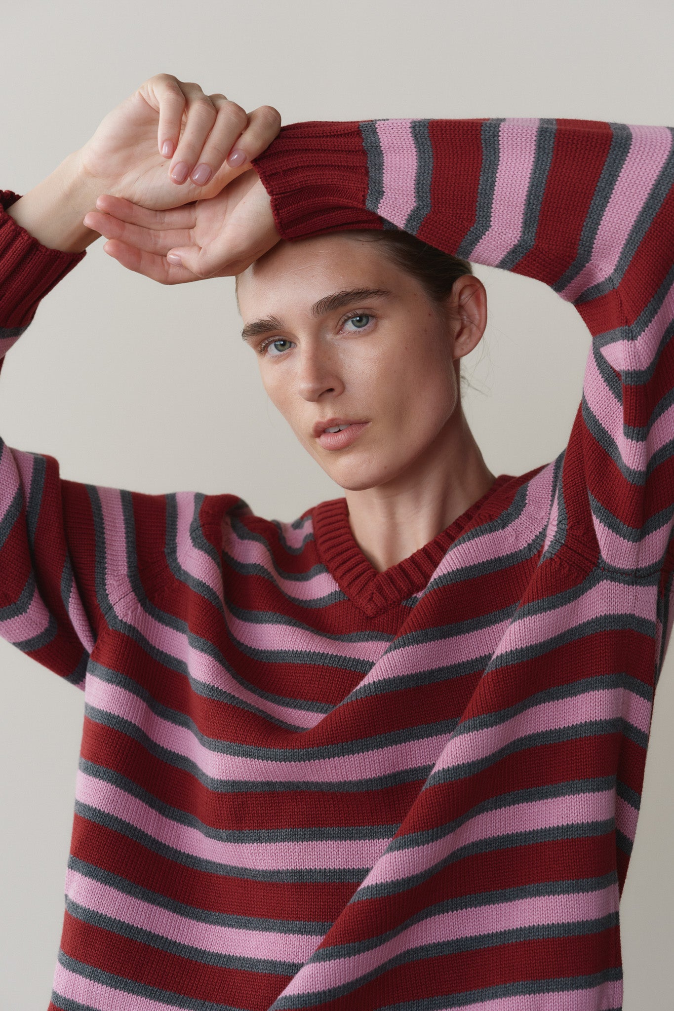 The Cotton Knit Stripe V-Neck Sweater