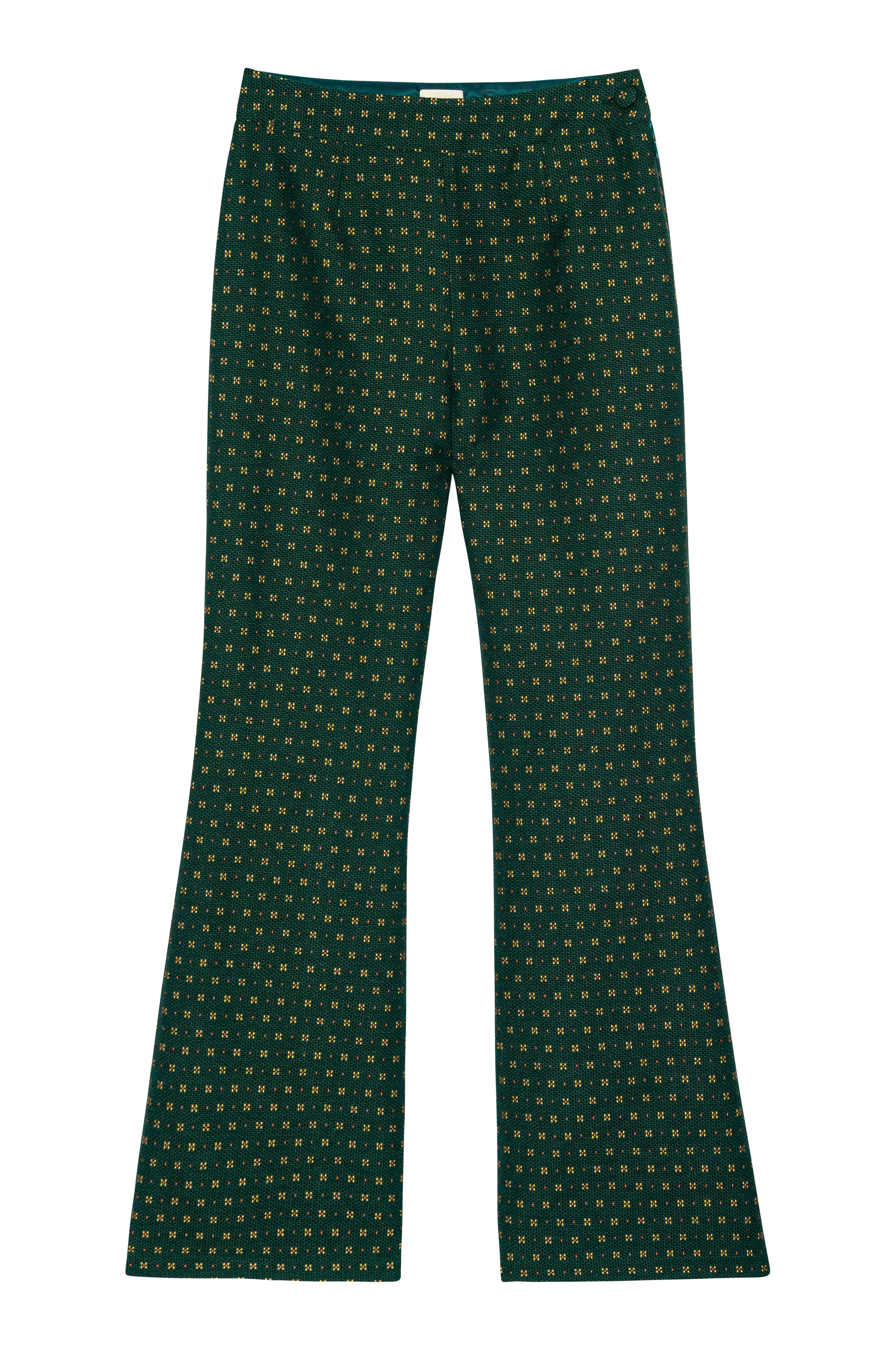 Green patterned pants on a white background
