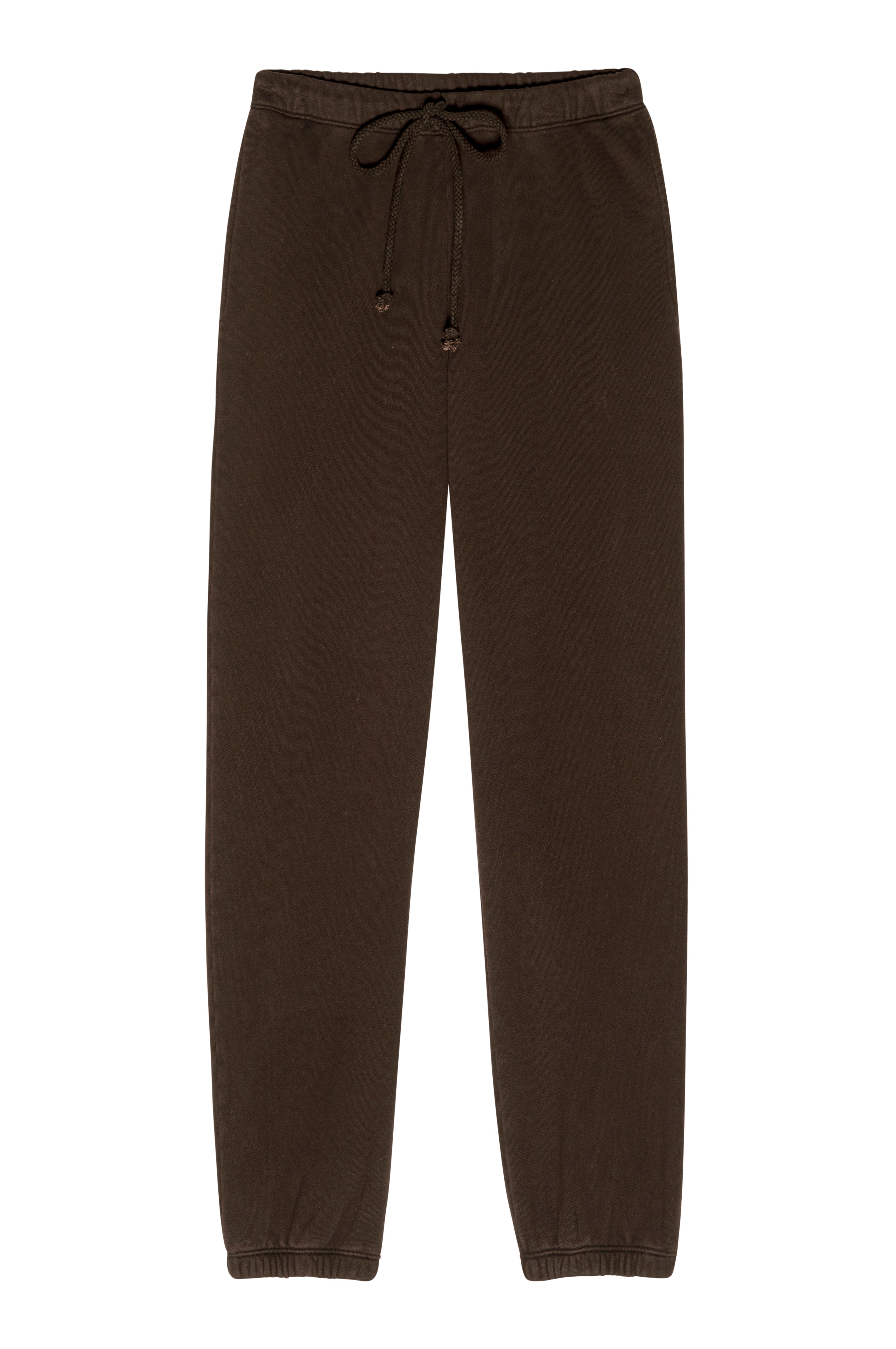 Brown pants with a drawstring on a white background