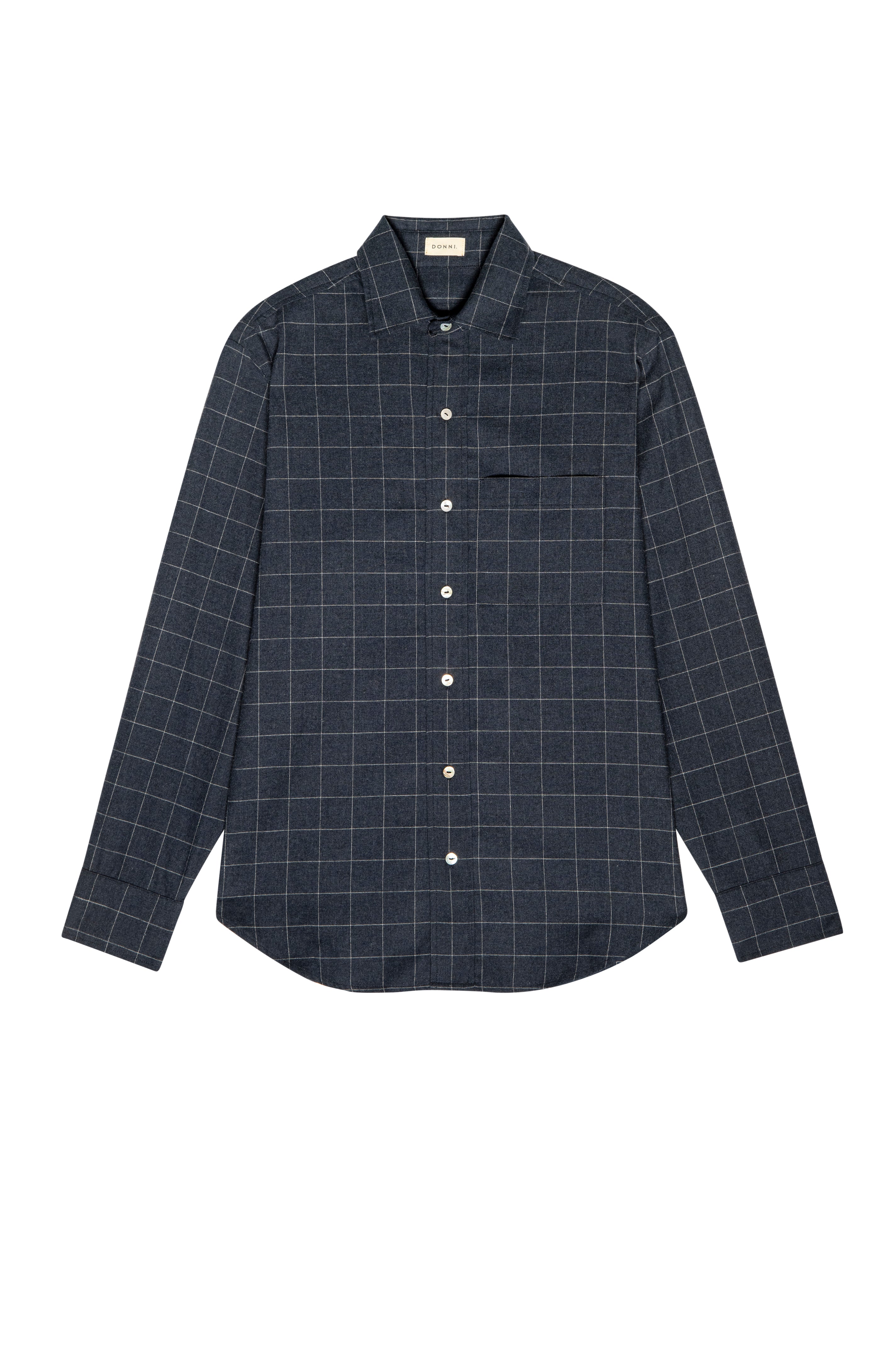 Navy checkered shirt on a white background