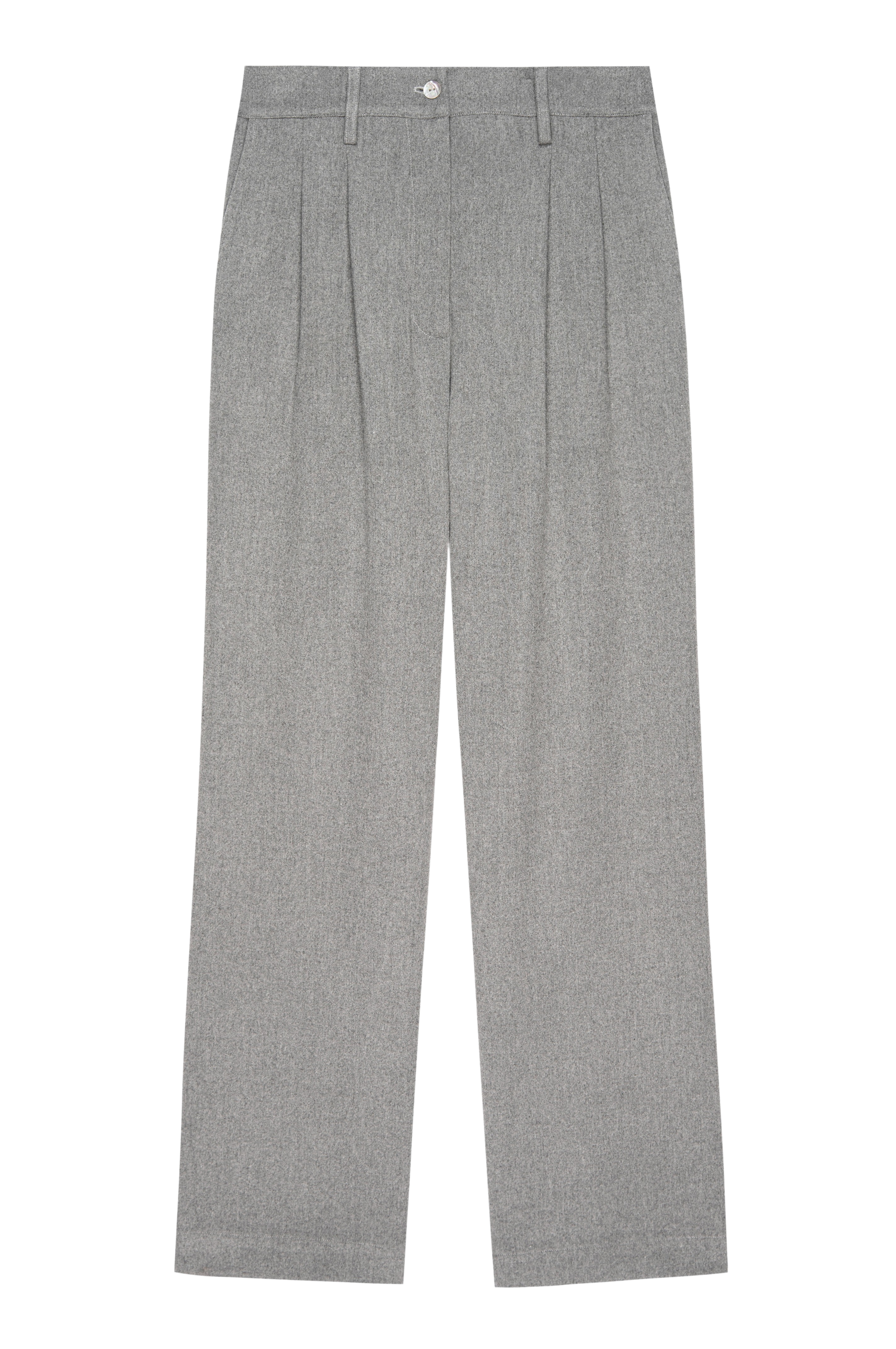 Gray pleated pants on a white background