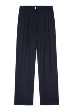 Black pleated pants on a white background