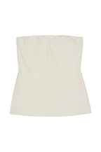 Creme strapless top on a white background