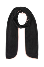 Black scarf with a pink trim on a white background