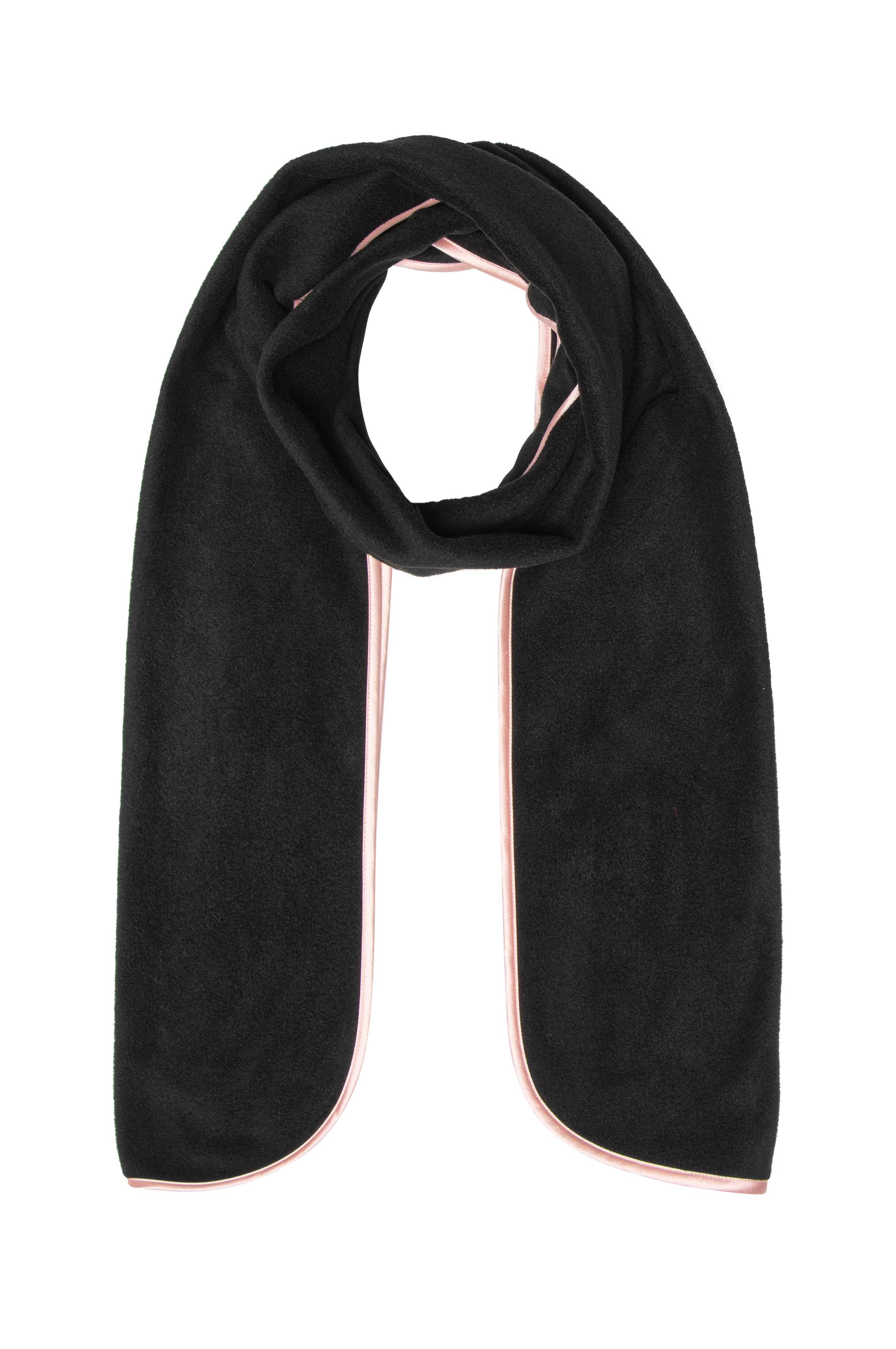 Black scarf with a pink trim on a white background