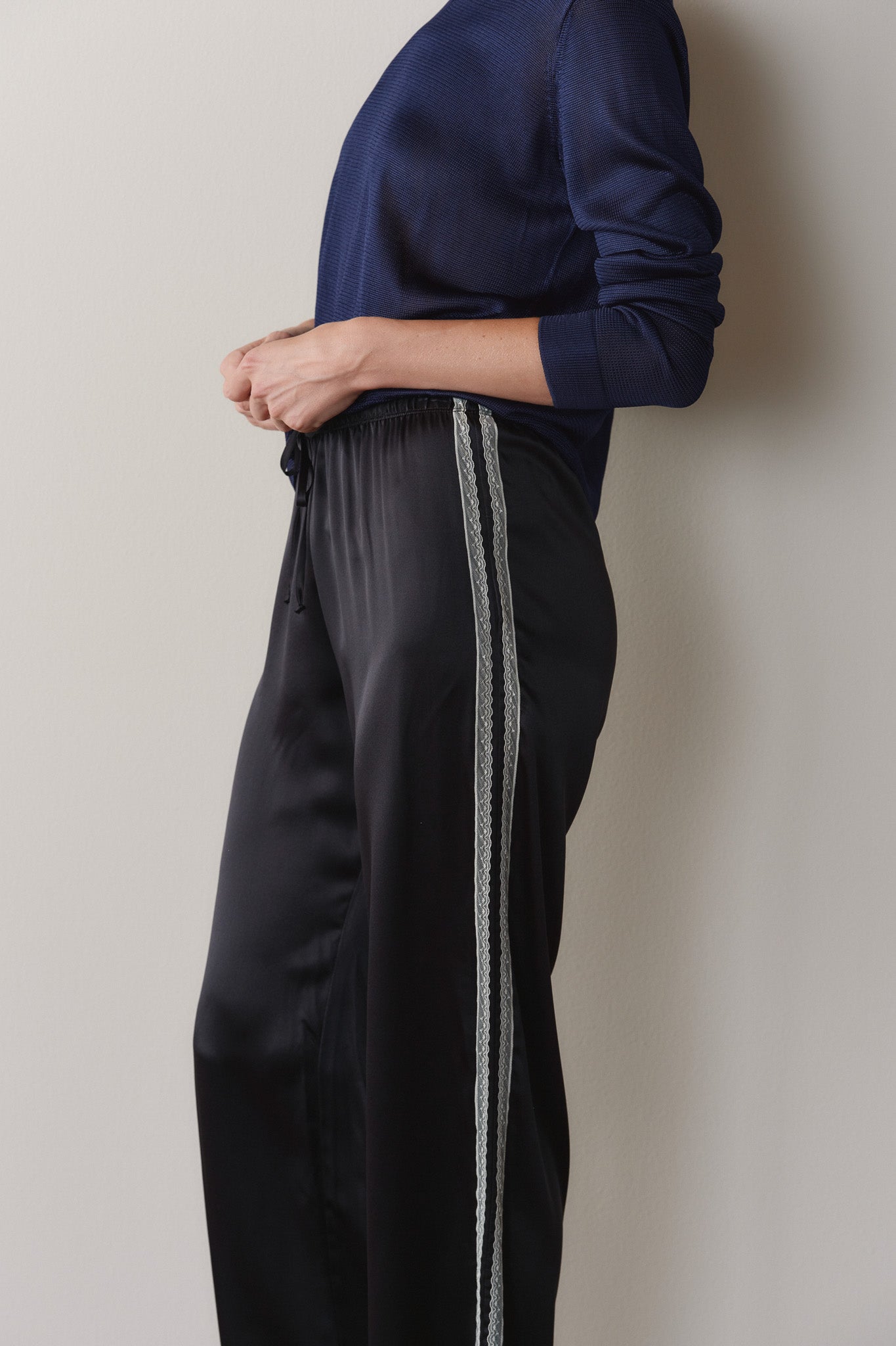 The Silk Lace Stripe Crop Pant