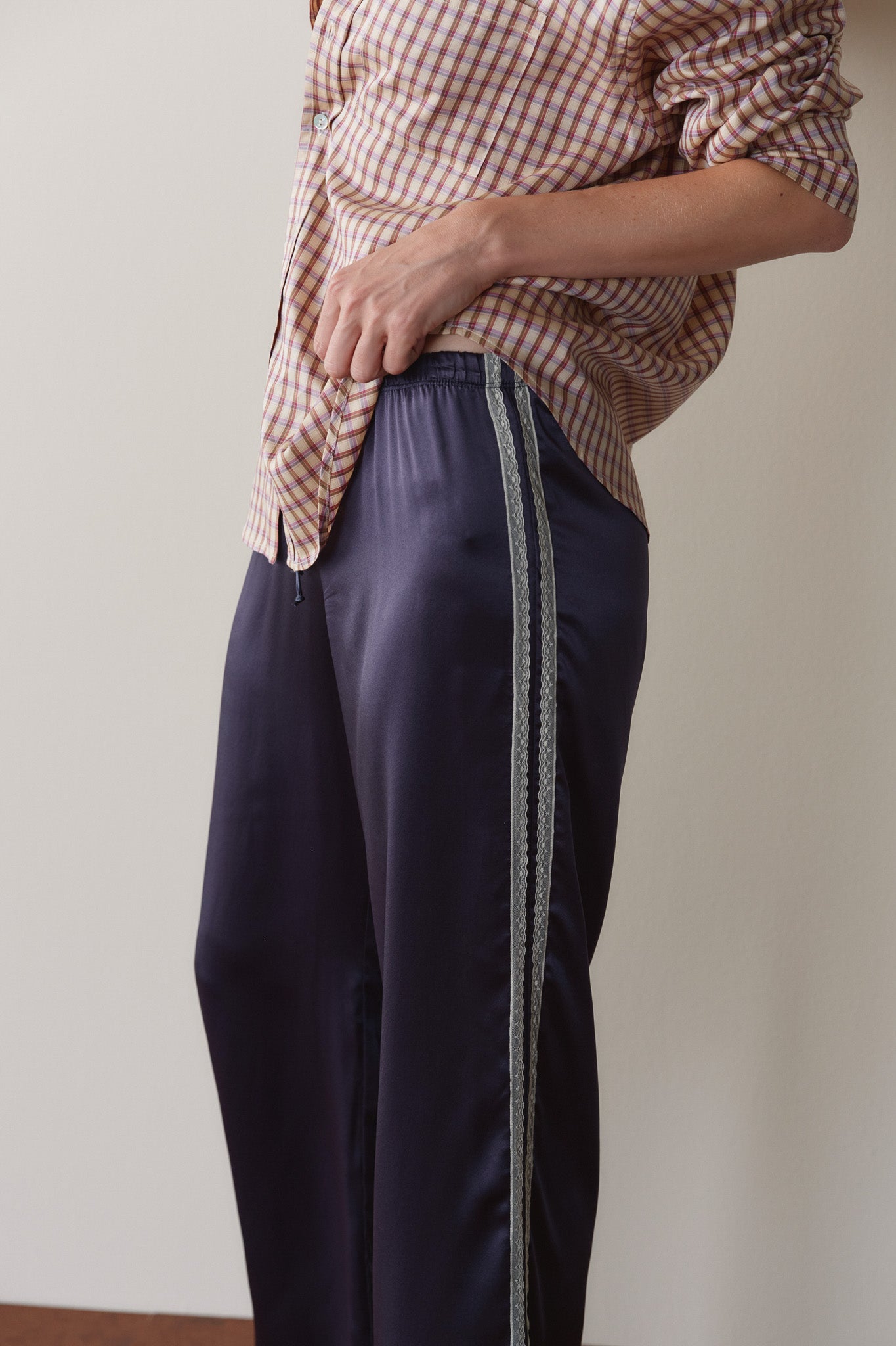 Navy Silk Lace Stripe Crop Pant – DONNI. | Silk Charmeuse