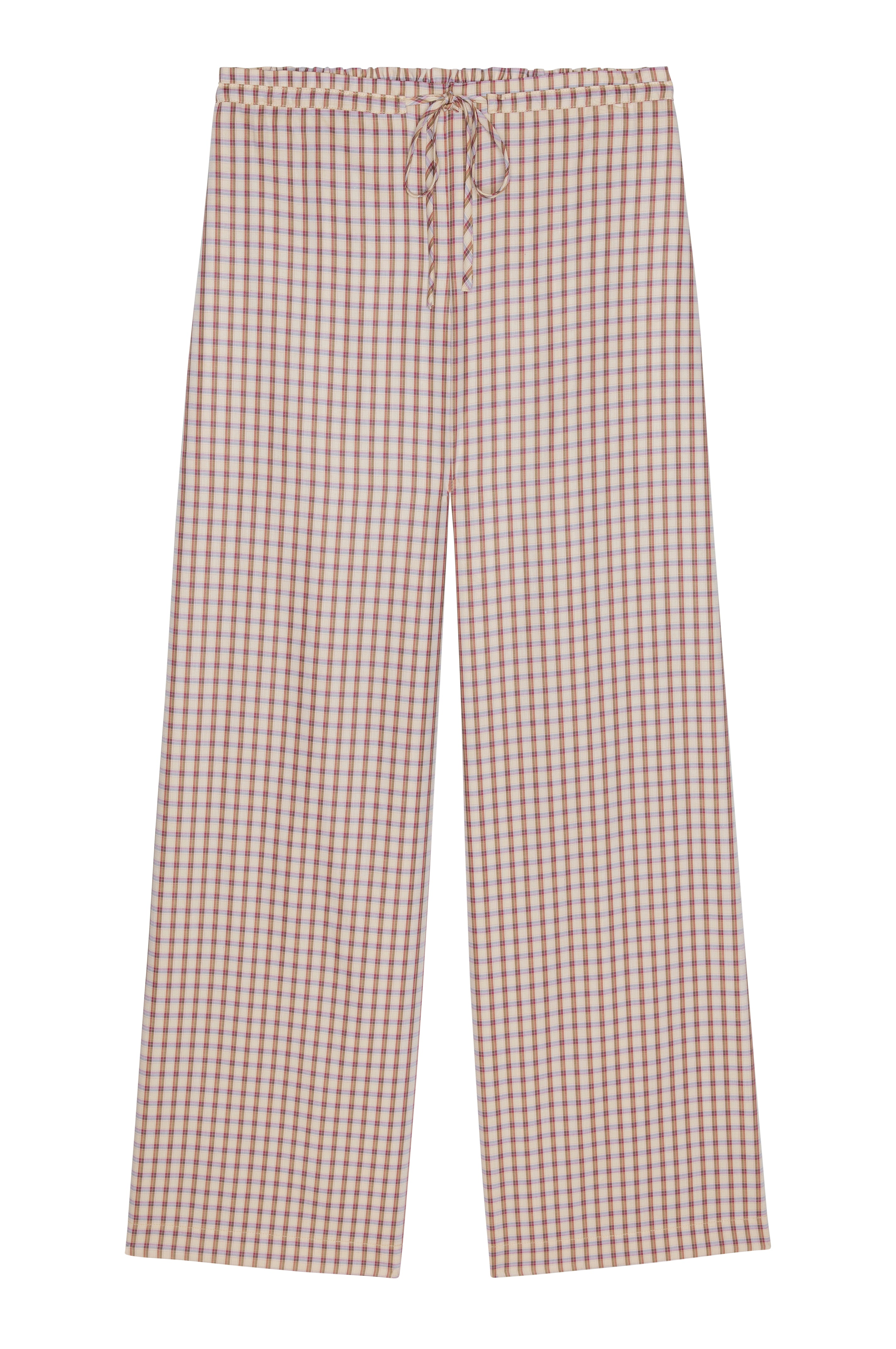 The Tencel Plaid Tie Pant Creme Roz Plaid
