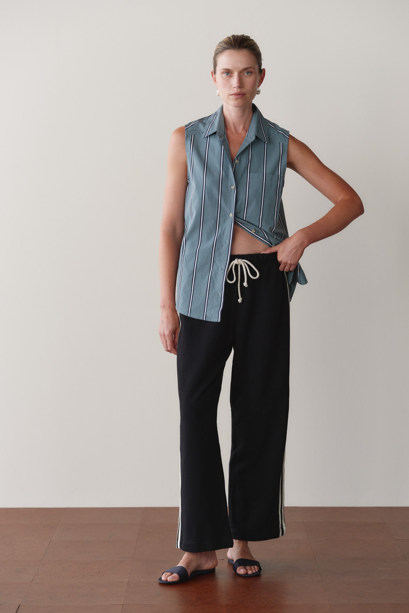 The Eco-Terry Stripe Crop Pant