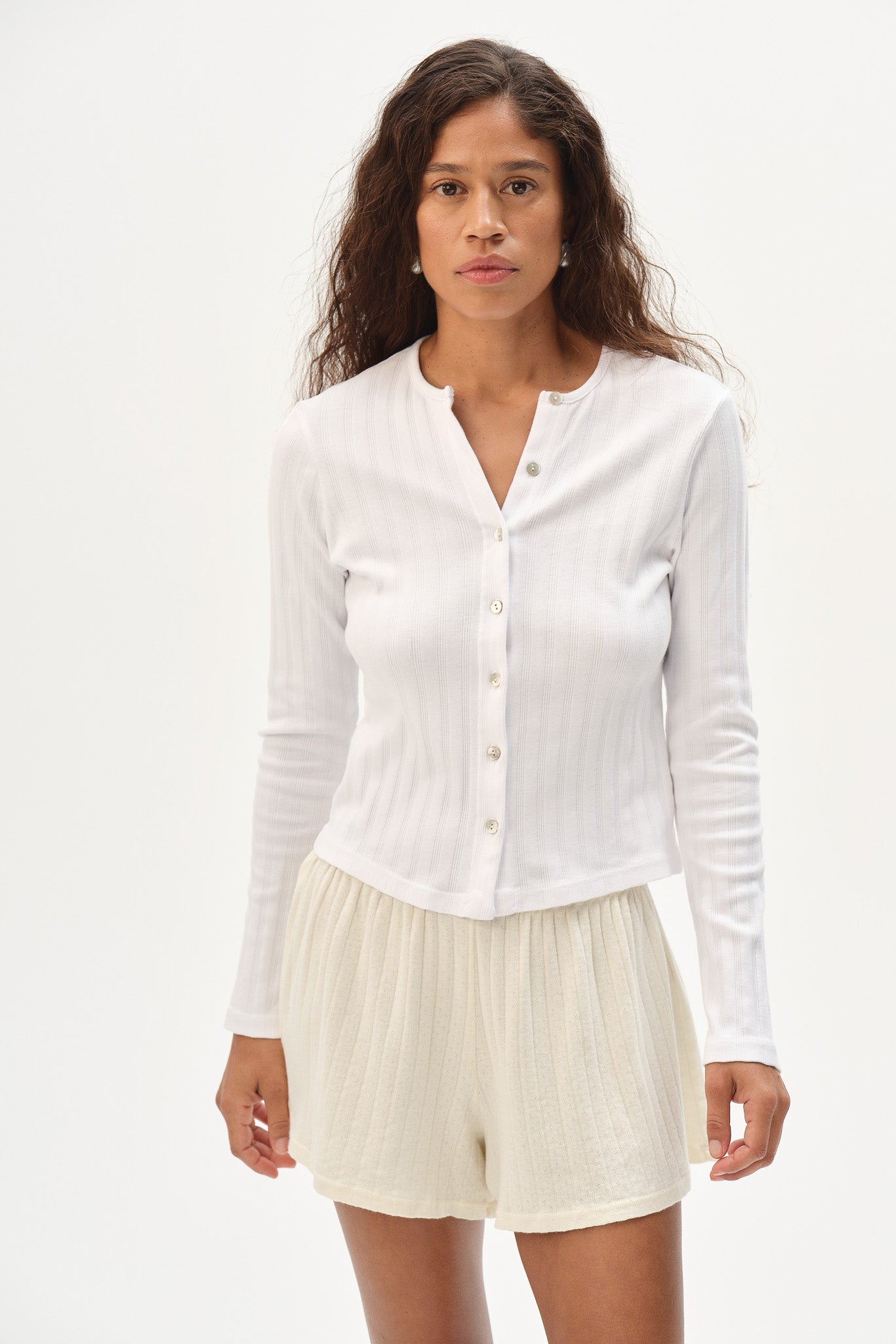 pois compact rib cardigan ホワイト The Varied Rib Cardigan