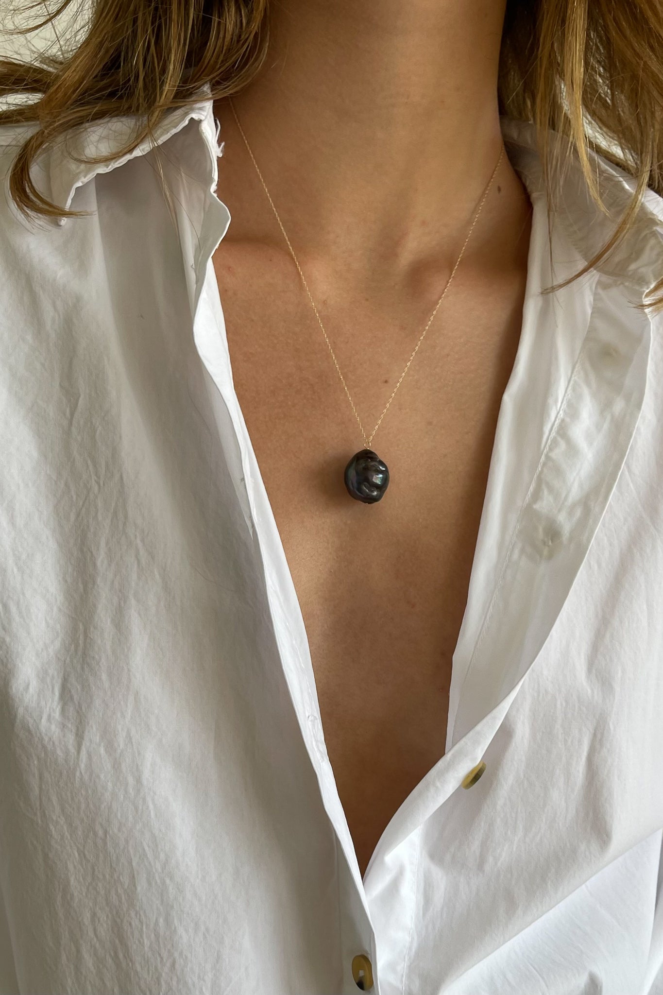 The June 20" Black Pearl Necklace