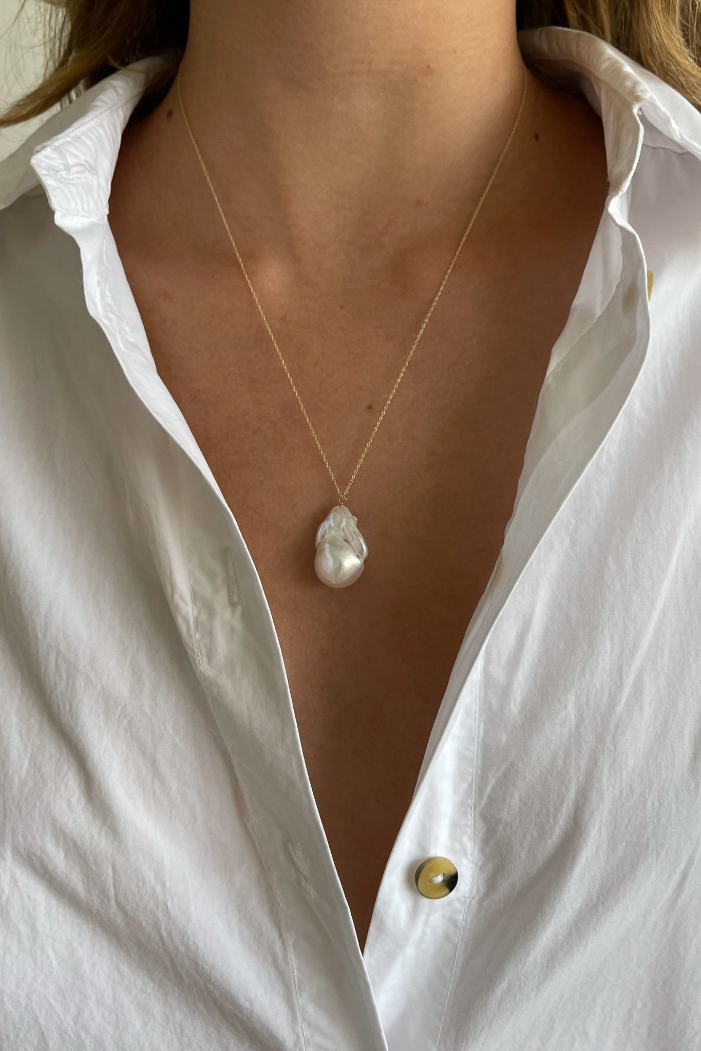 The June 20" White Pearl Necklace